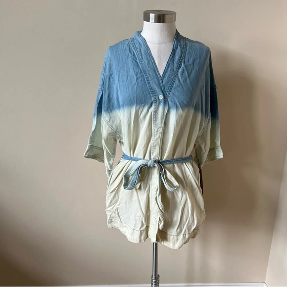 New! The Nu Vintage Ombré Belted Tunic Top/Blue/Cream 26021 - Picture 2 of 11